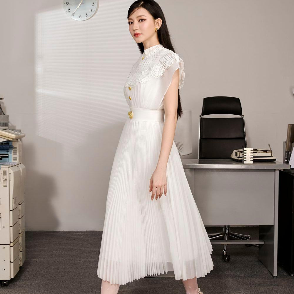 Jackie A-line Pleated Organza Midi Dress - MEAN BLVD