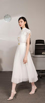Jackie A-line Pleated Organza Midi Dress - MEAN BLVD