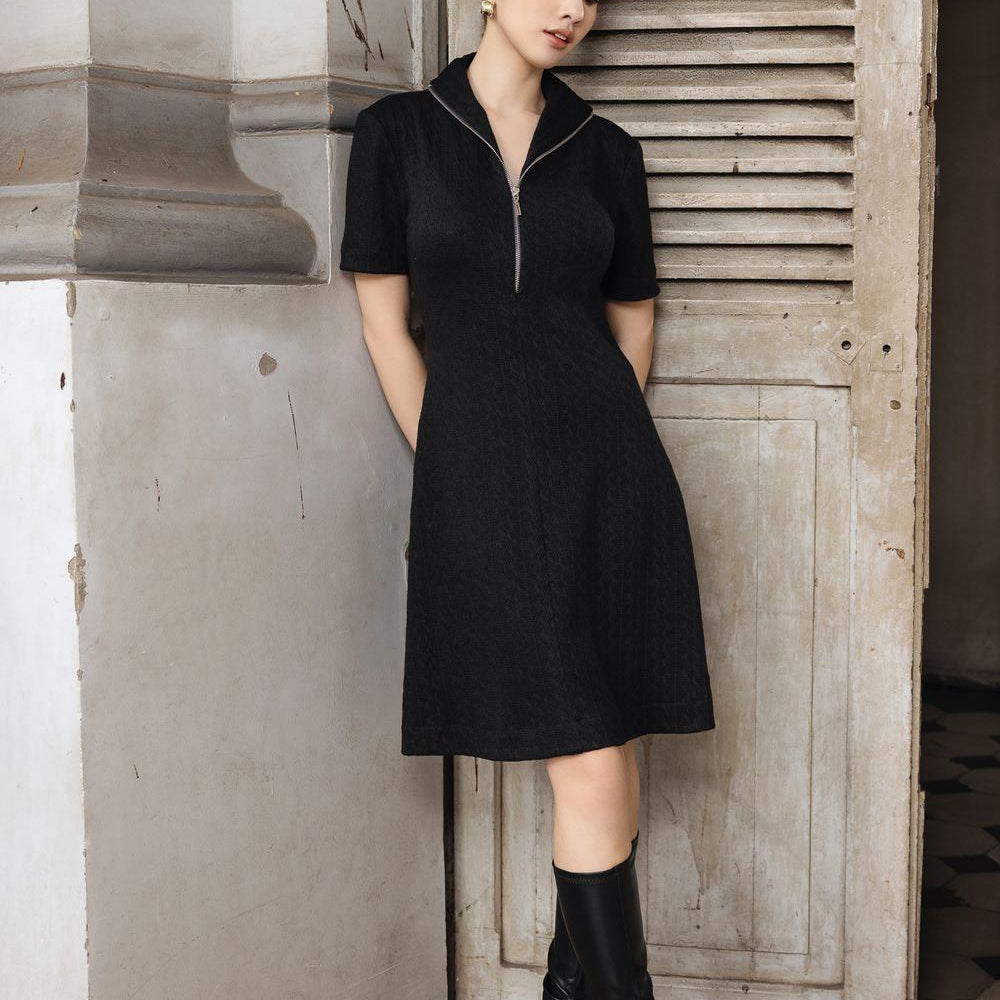 Jade A-line Front Zipper Knit Knee-length Dress - MEAN BLVD