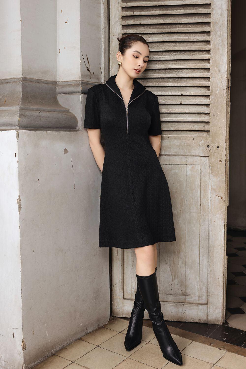 chinese dress ladies Women's Jade A-Line Front Zipper Knit Knee-Length Dress Xs/S/M/L Black Mean Blvd L / Black