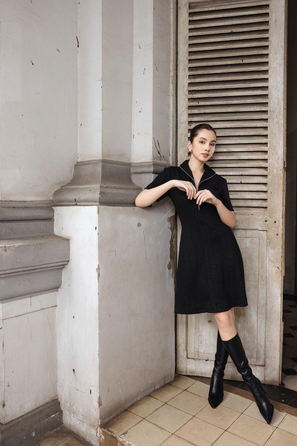 Women's Jade A-line Front Zipper Knit Knee-length Dress XS/S/M/L Black MEAN BLVD L / Black