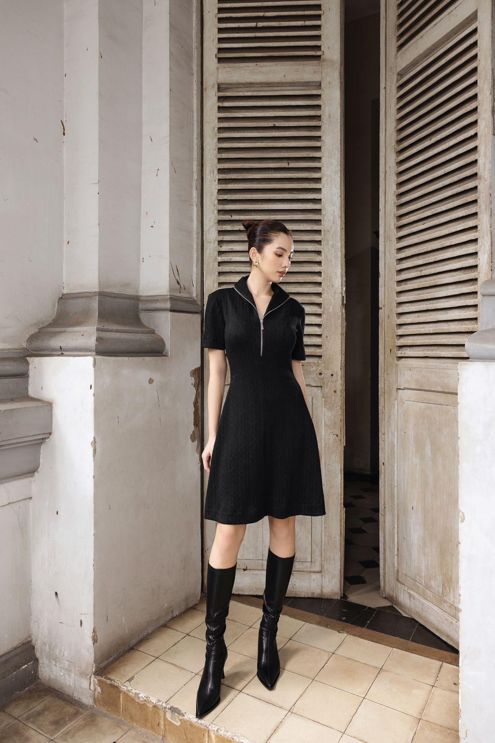 Women's Jade A-line Front Zipper Knit Knee-length Dress XS/S/M/L Black MEAN BLVD L / Black