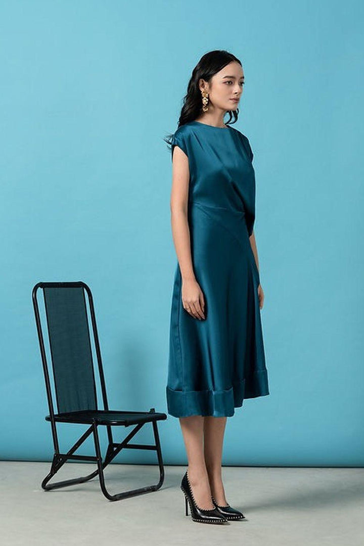 Jade Asymmetric Cap Sleeved Silk Midi Dress - MEAN BLVD