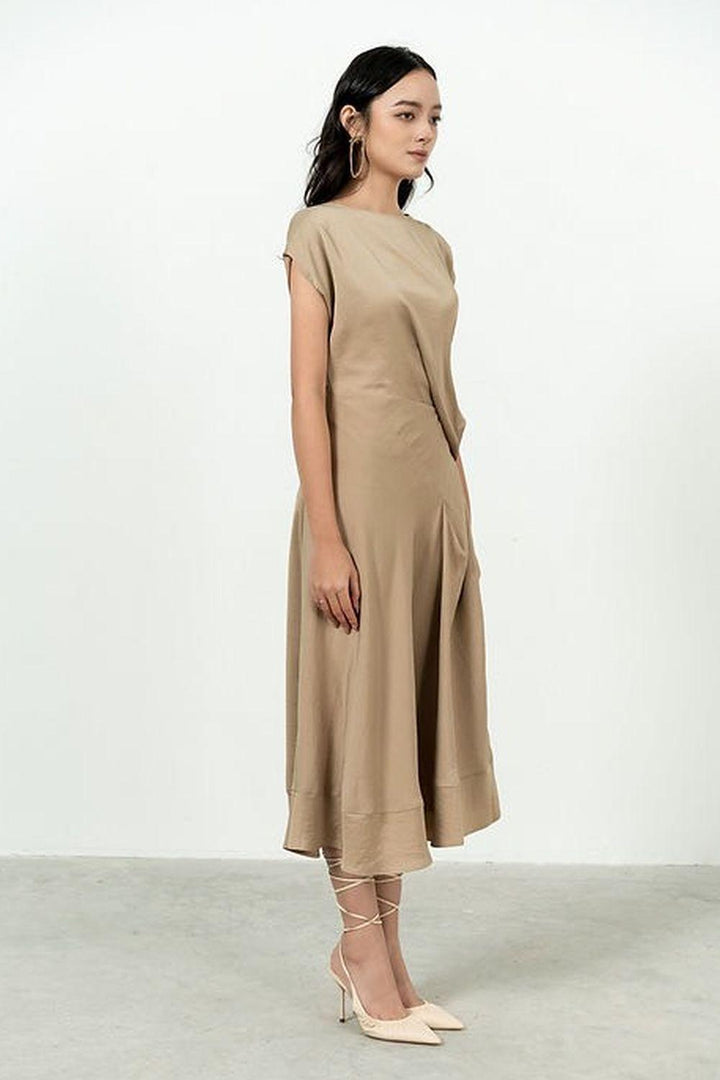 Jade Asymmetric Cap Sleeved Silk Midi Dress - MEAN BLVD