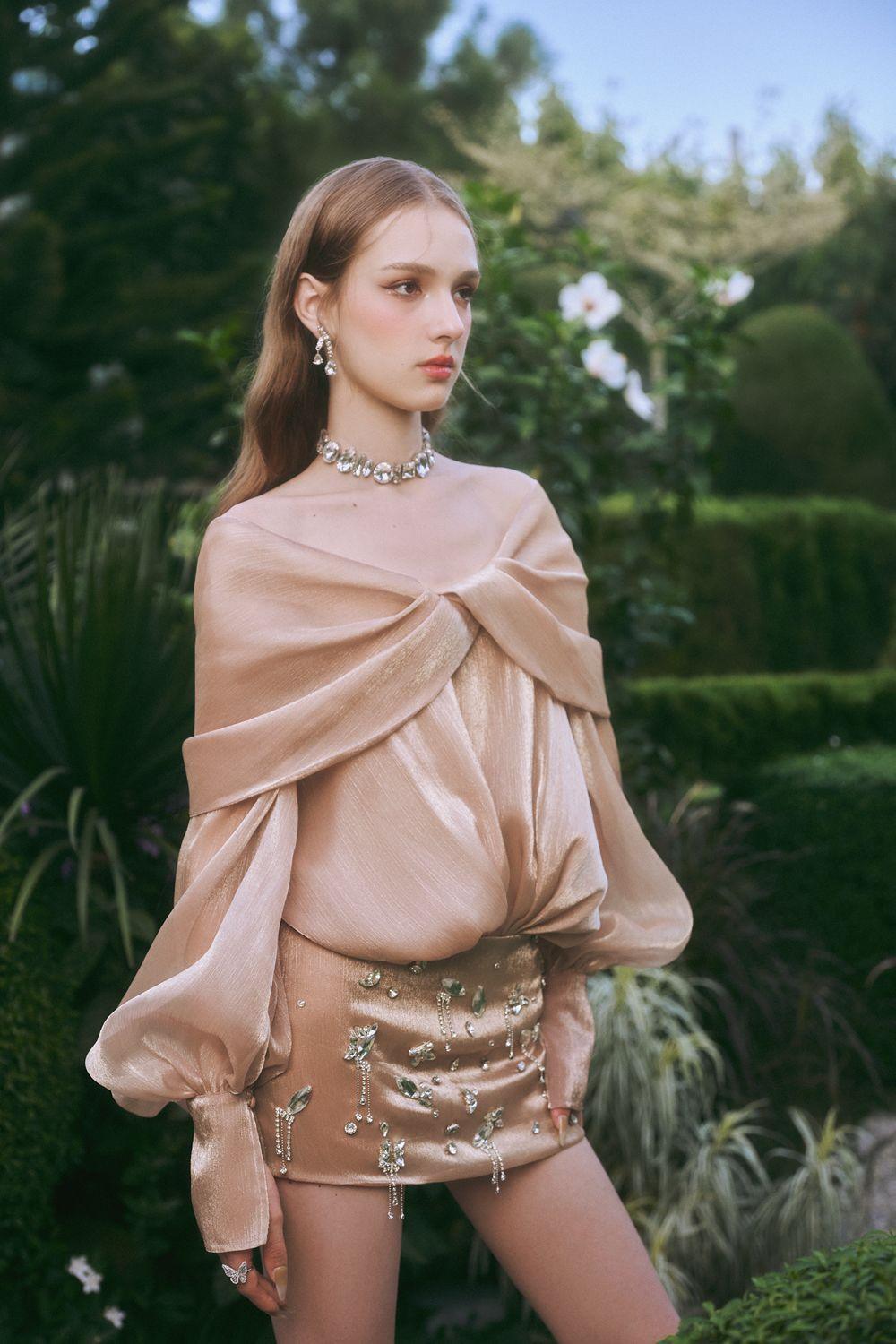 Jade Blouson Peasant Sleeve Chiffon Mini Dress - MEAN BLVD