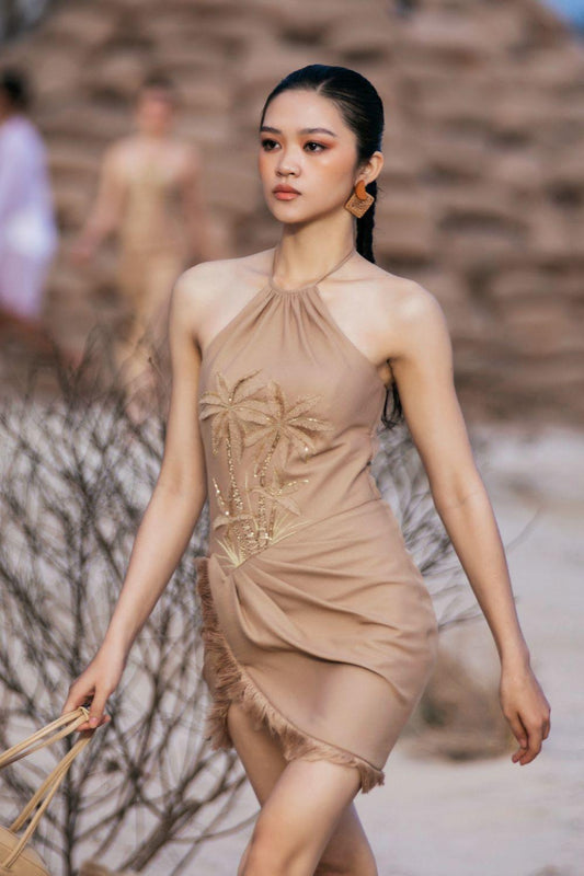 Jade Sarong Halter Neck Burlap Mini Dress - MEAN BLVD