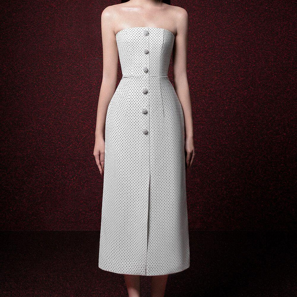 Jade Strapless Front Slit Leather Midi Dress - MEAN BLVD