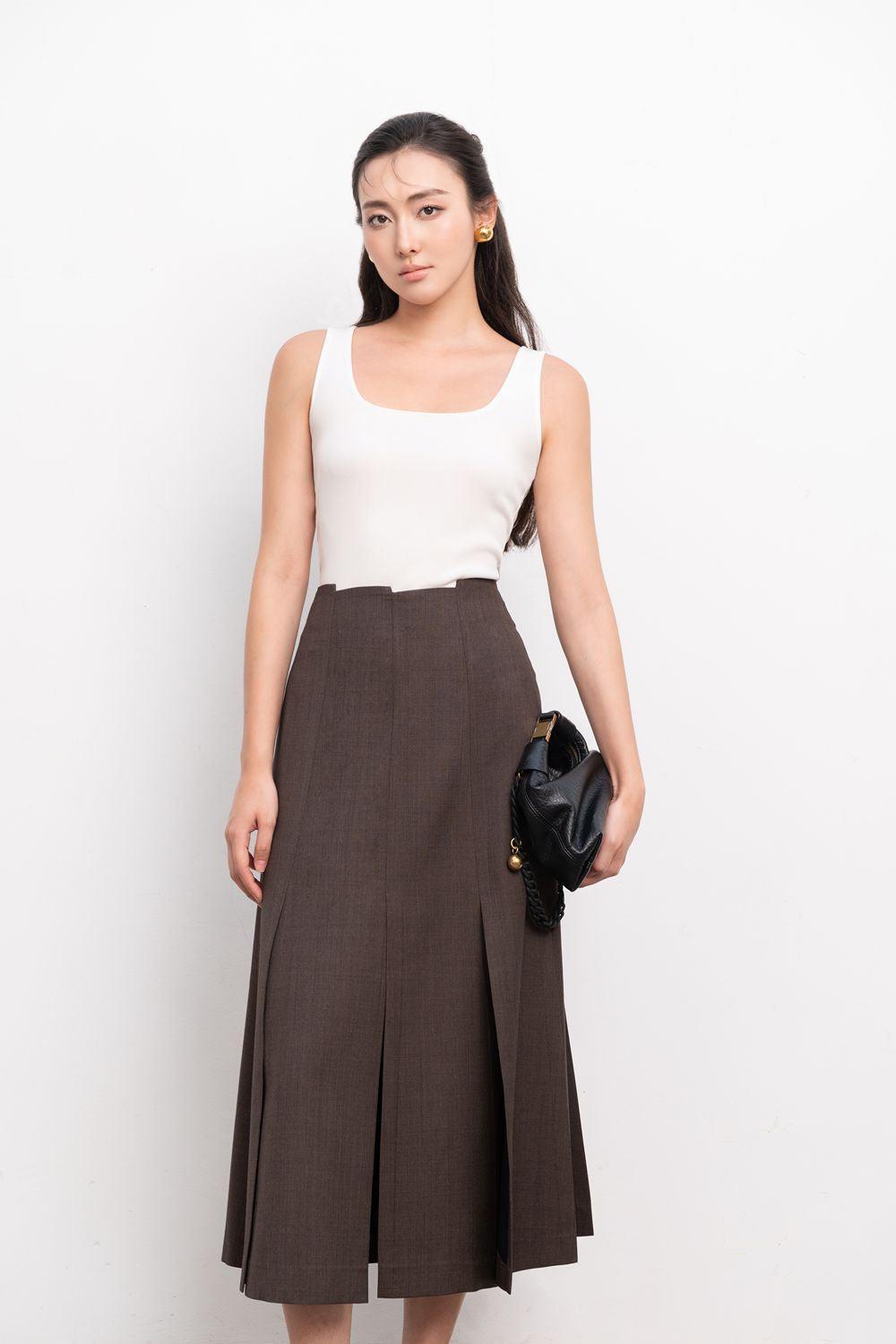 Jael A-line High Waist Linen Midi Skirt - MEAN BLVD