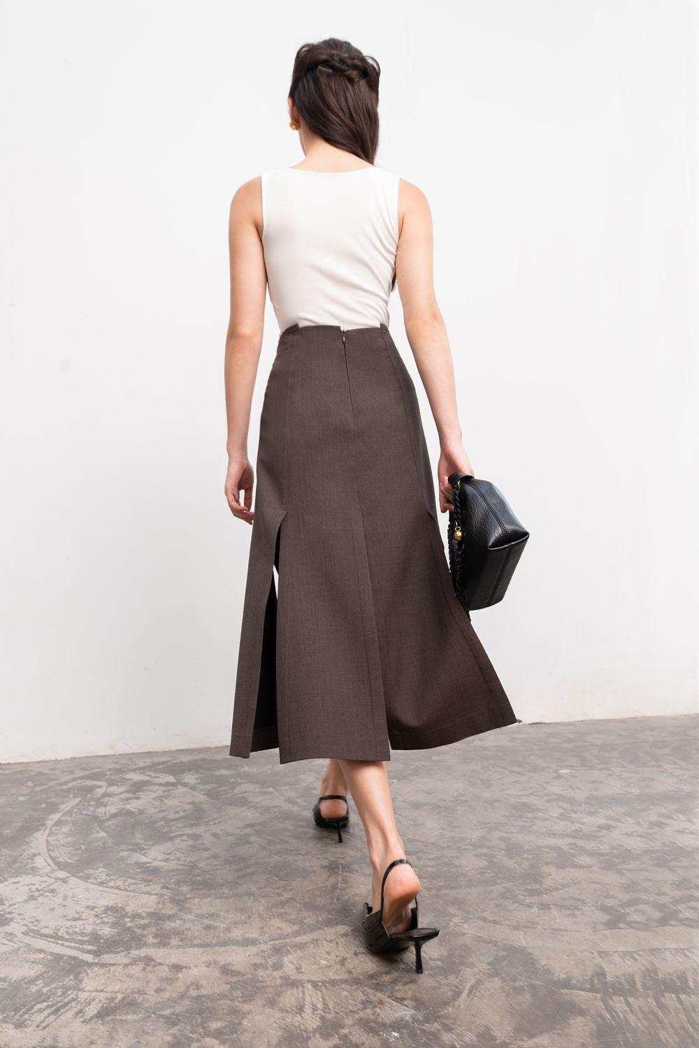 Jael A-line High Waist Linen Midi Skirt - MEAN BLVD
