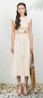 Jael A-line High Waist Linen Midi Skirt - MEAN BLVD