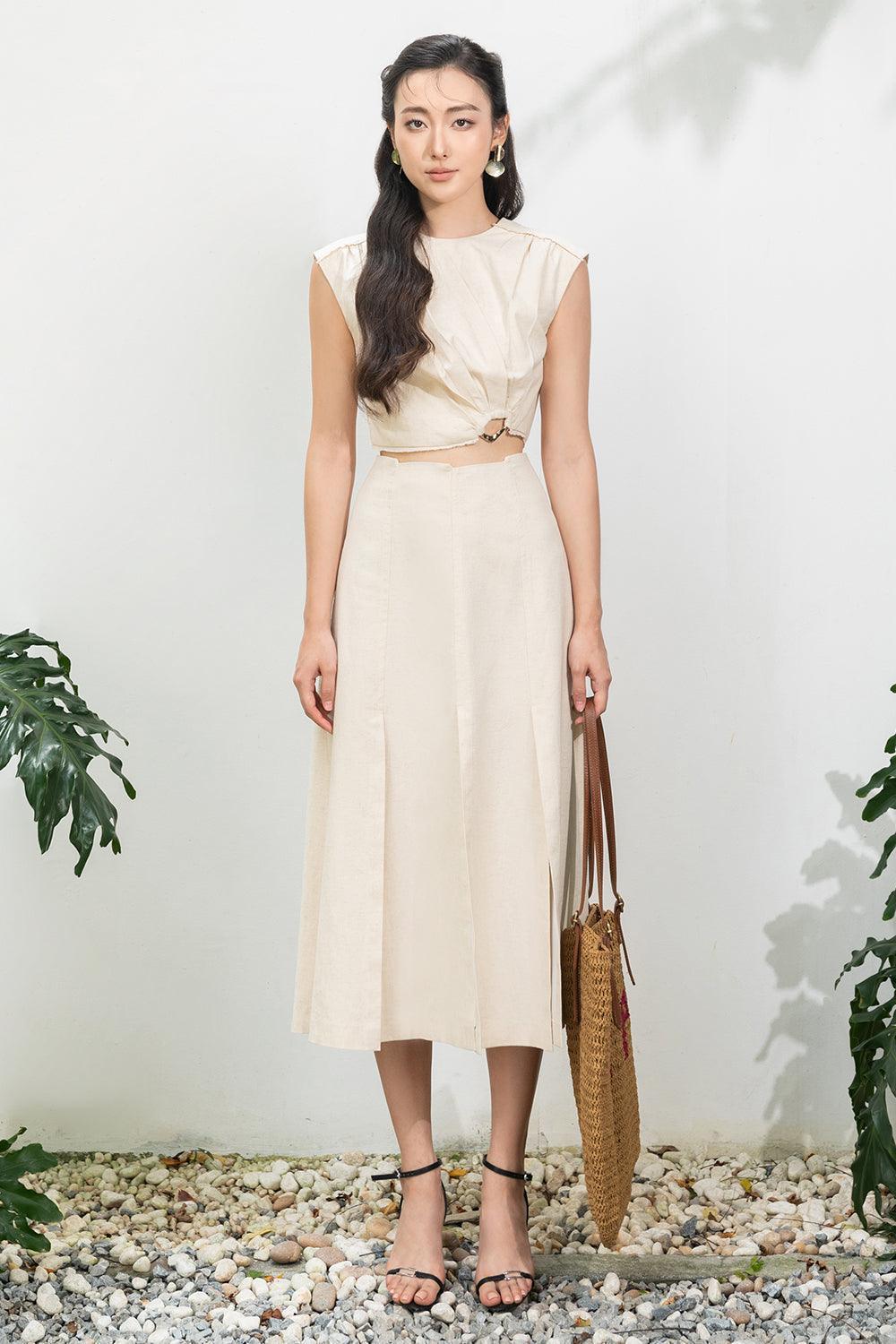 Jael A-line High Waist Linen Midi Skirt - MEAN BLVD