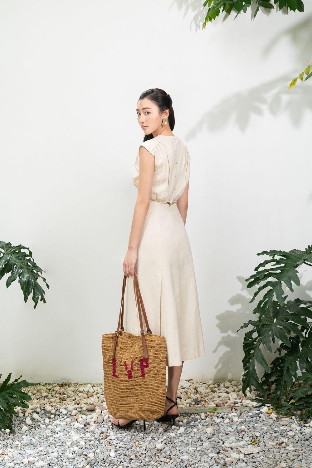 Jael A-line High Waist Linen Midi Skirt - MEAN BLVD