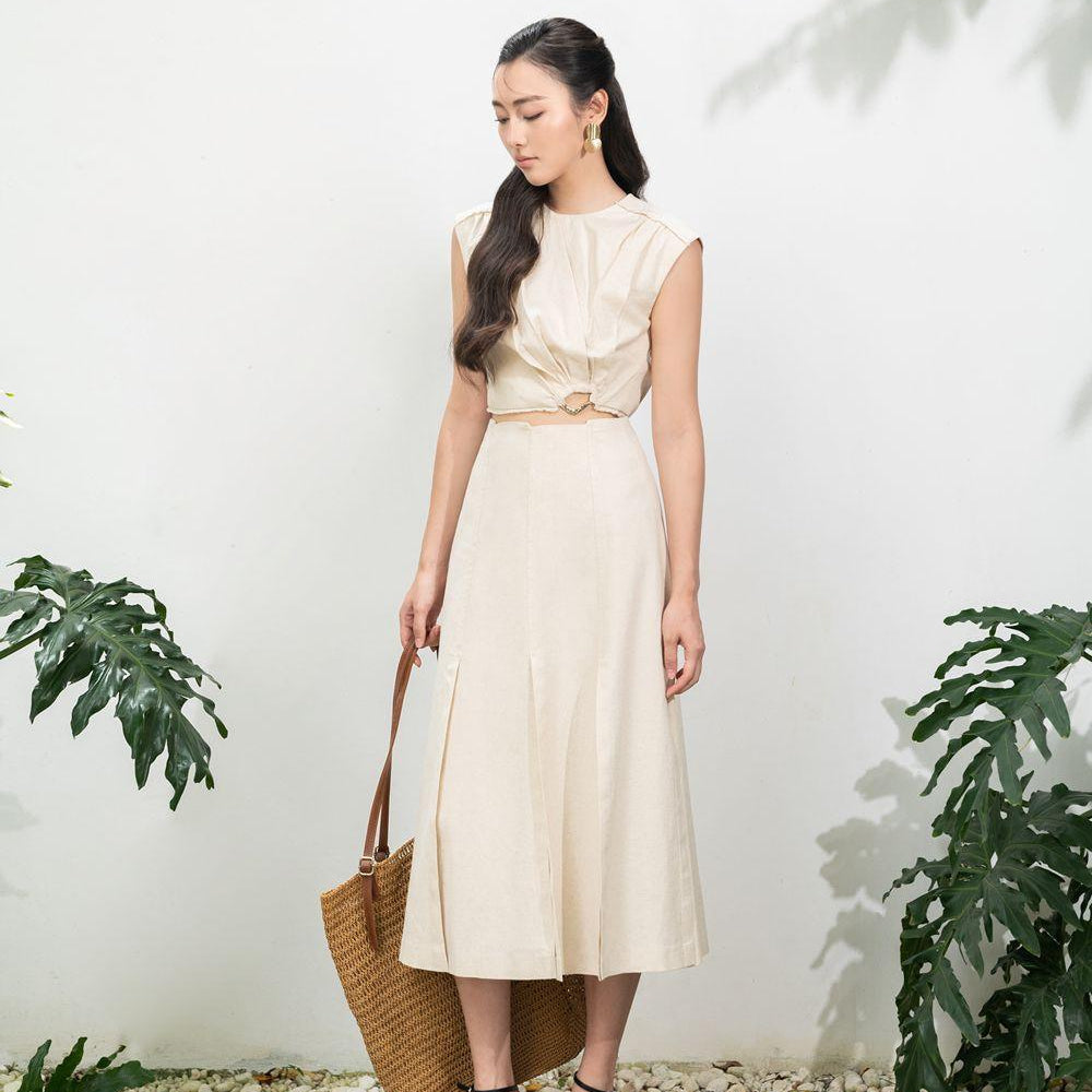 Jael A-line High Waist Linen Midi Skirt - MEAN BLVD