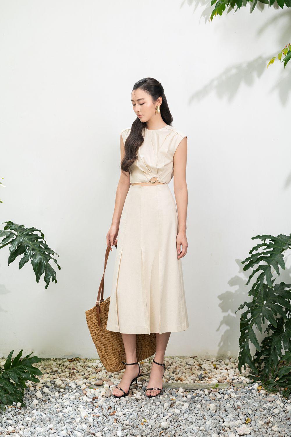 Jael A-line High Waist Linen Midi Skirt - MEAN BLVD