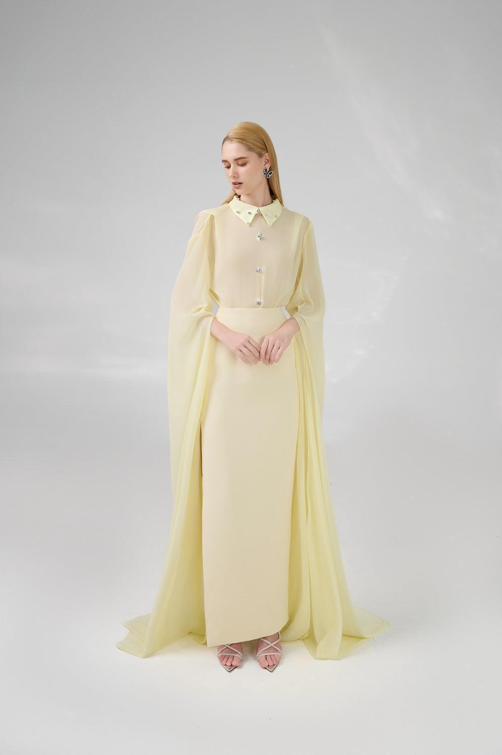 Jaliyah Sheath Hanging Sleeved Chiffon Floor Length Set - MEAN BLVD