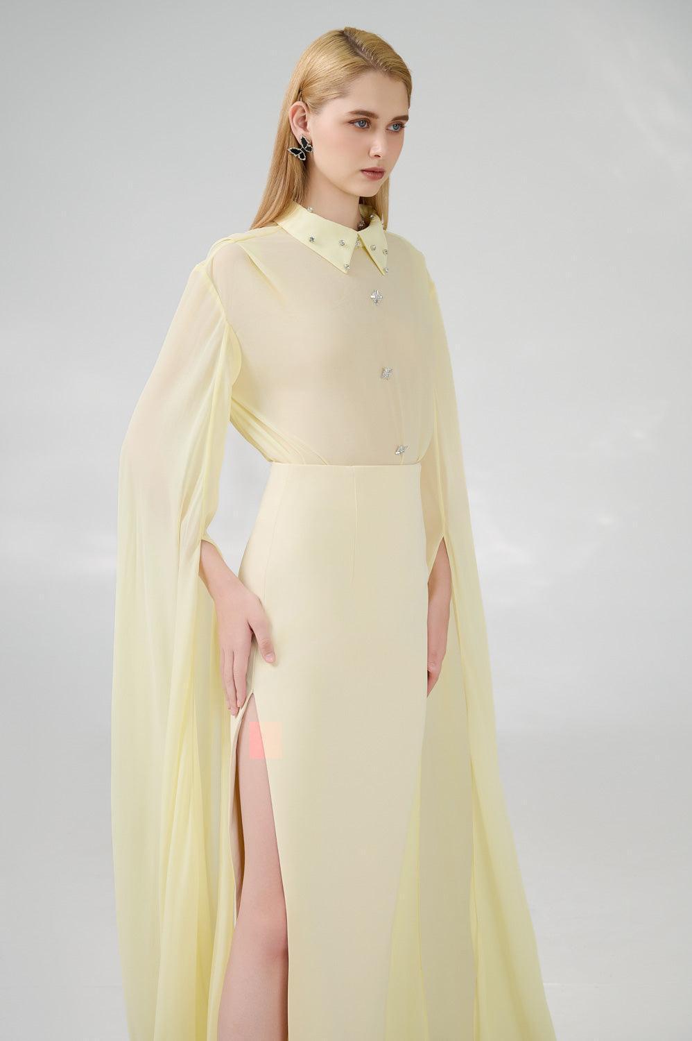 Jaliyah Sheath Hanging Sleeved Chiffon Floor Length Set - MEAN BLVD