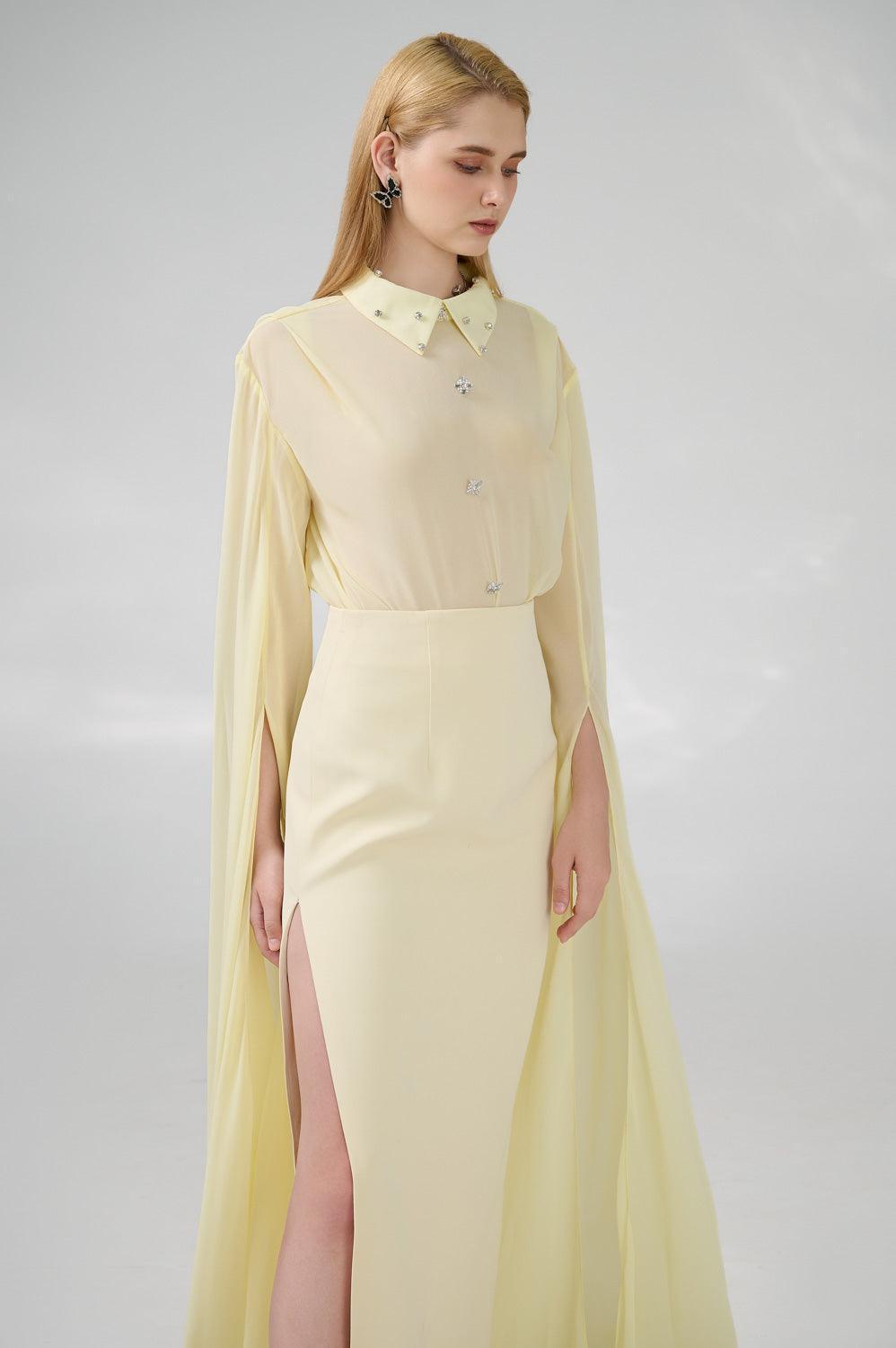 Jaliyah Sheath Hanging Sleeved Chiffon Floor Length Set - MEAN BLVD