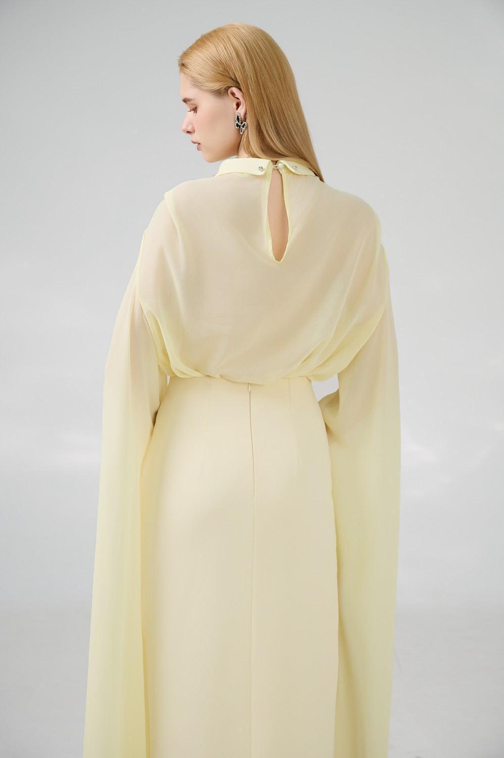 Jaliyah Sheath Hanging Sleeved Chiffon Floor Length Set - MEAN BLVD