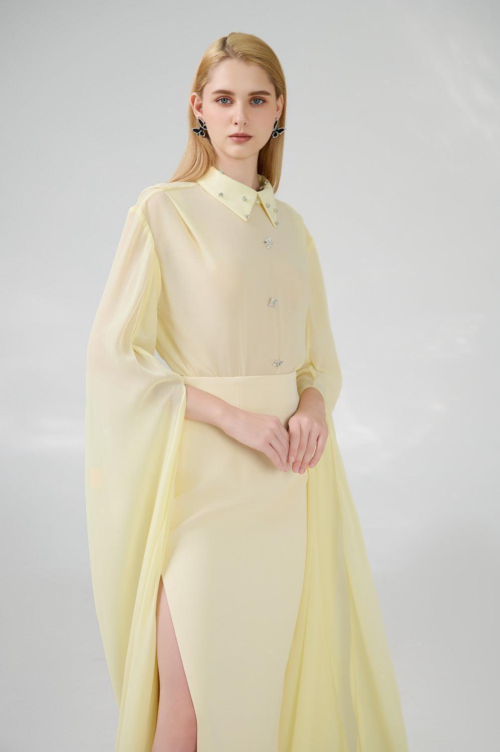 Jaliyah Sheath Hanging Sleeved Chiffon Floor Length Set - MEAN BLVD
