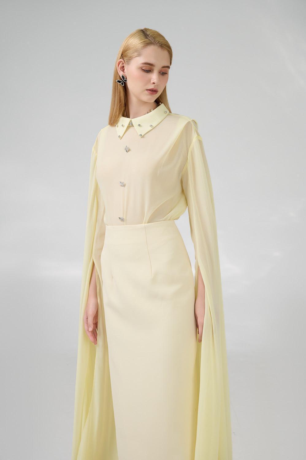 Jaliyah Sheath Hanging Sleeved Chiffon Floor Length Set - MEAN BLVD