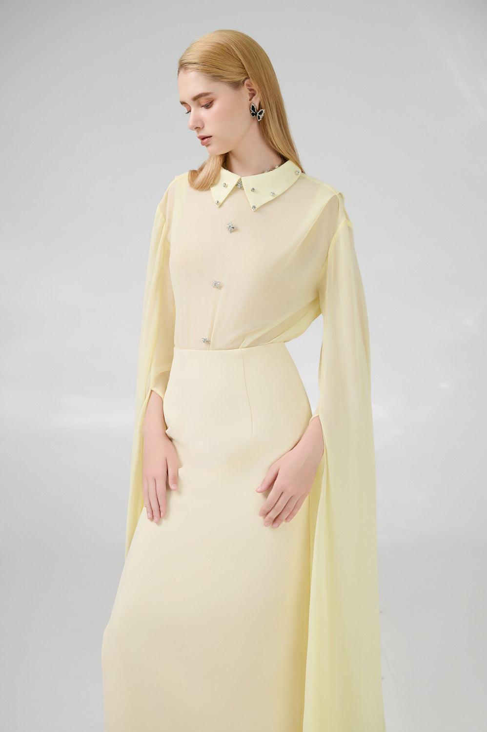 Jaliyah Sheath Hanging Sleeved Chiffon Floor Length Set - MEAN BLVD