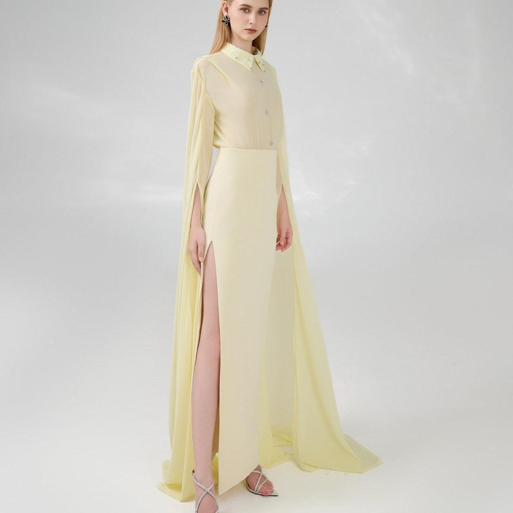 Jaliyah Sheath Hanging Sleeved Chiffon Floor Length Set - MEAN BLVD