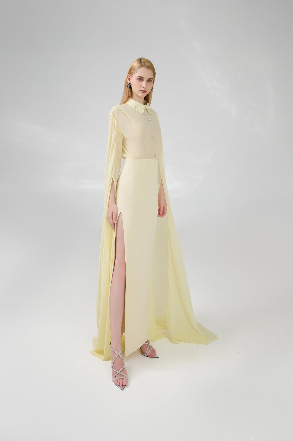 Jaliyah Sheath Hanging Sleeved Chiffon Floor Length Set - MEAN BLVD