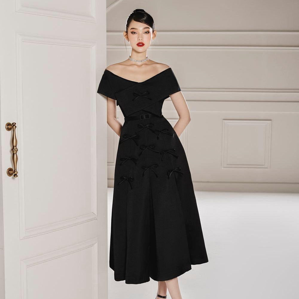 Jammy A-line Off-Shoulder Taffeta Midi Dress - MEAN BLVD