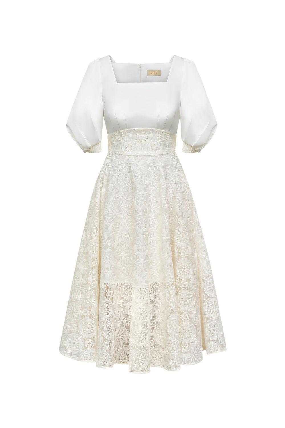 Jane A-line Square Neck Silk Lace Midi Dress - MEAN BLVD