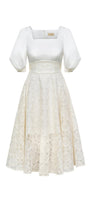 Jane A-line Square Neck Silk Lace Midi Dress - MEAN BLVD