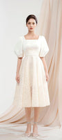 Jane A-line Square Neck Silk Lace Midi Dress - MEAN BLVD