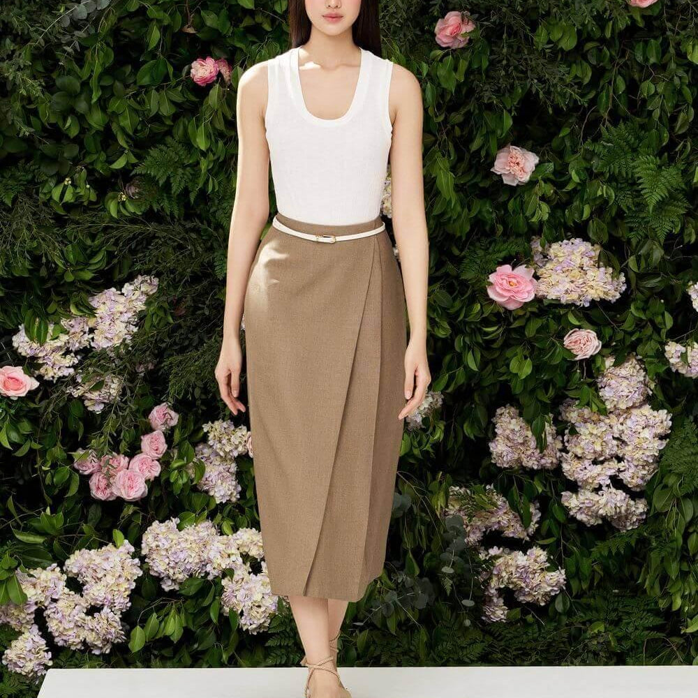 Jane Wrap Side Pleated Wool Midi Skirt - MEAN BLVD