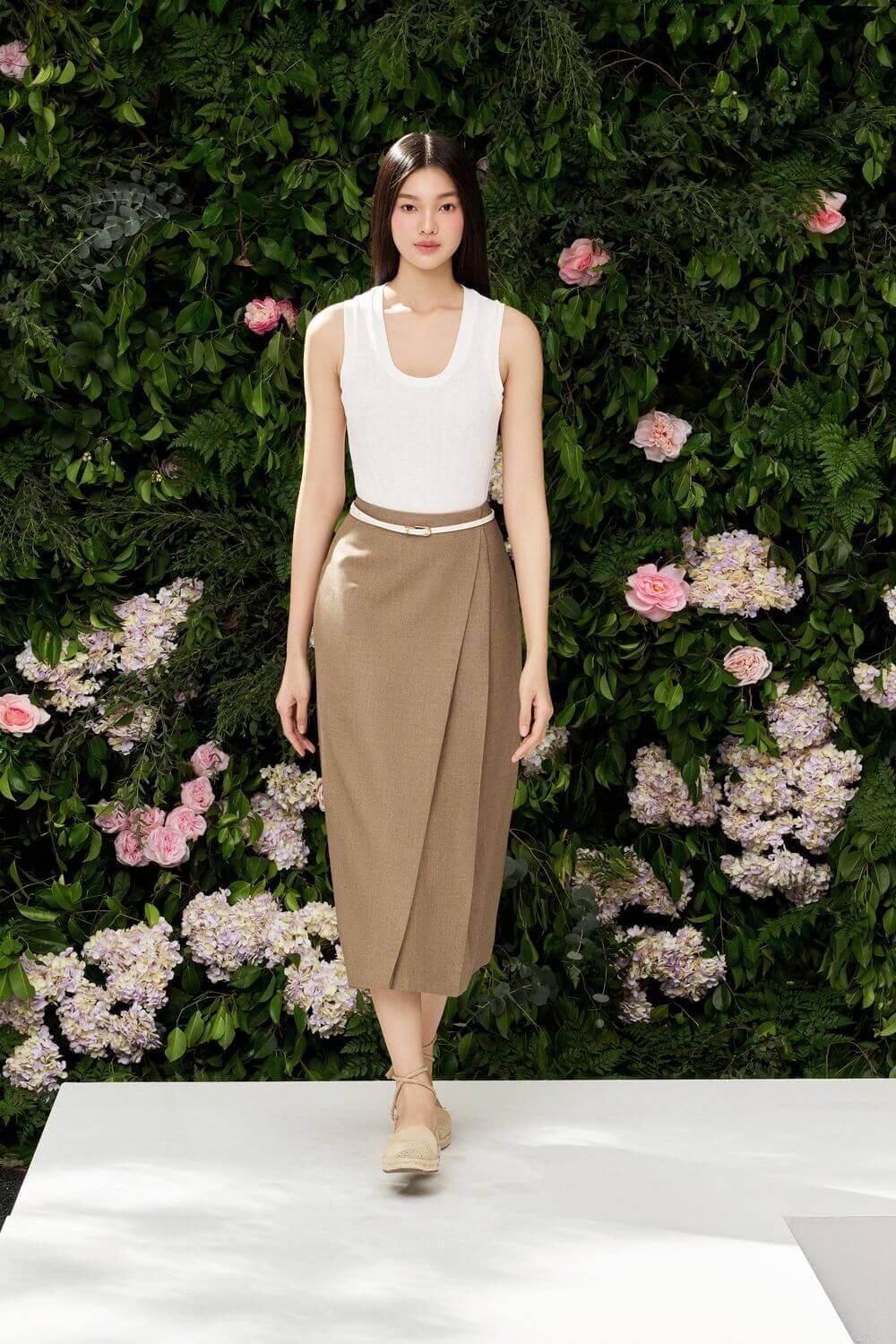 Jane Wrap Side Pleated Wool Midi Skirt - MEAN BLVD