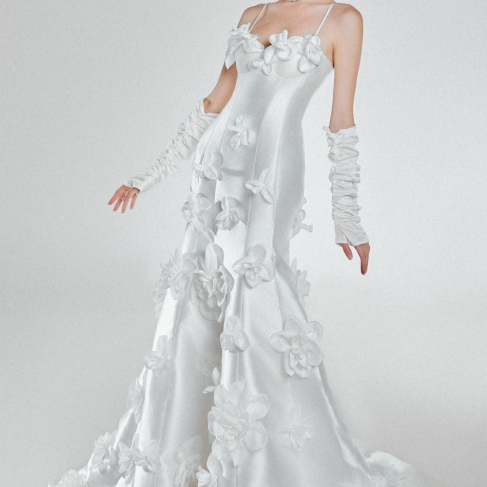 Jari Mine Mermaid Spaghetti Strap Taffeta Floor Length Dress - MEAN BLVD