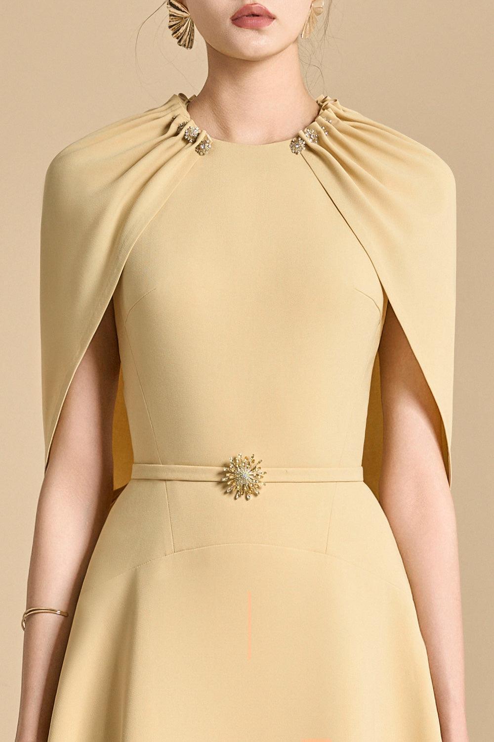 Women's Jasmine A-line Cape Sleeved Polyester Floor Length Dress S/M/L/XL Yellow Beige/Light Blue MEAN BLVD Light Blue / S Women's Jasmine A-line Cape Sleeved Polyester Floor Length Dress S/M/L/XL Yellow Beige/Light Blue MEAN BLVD Light Blue / S