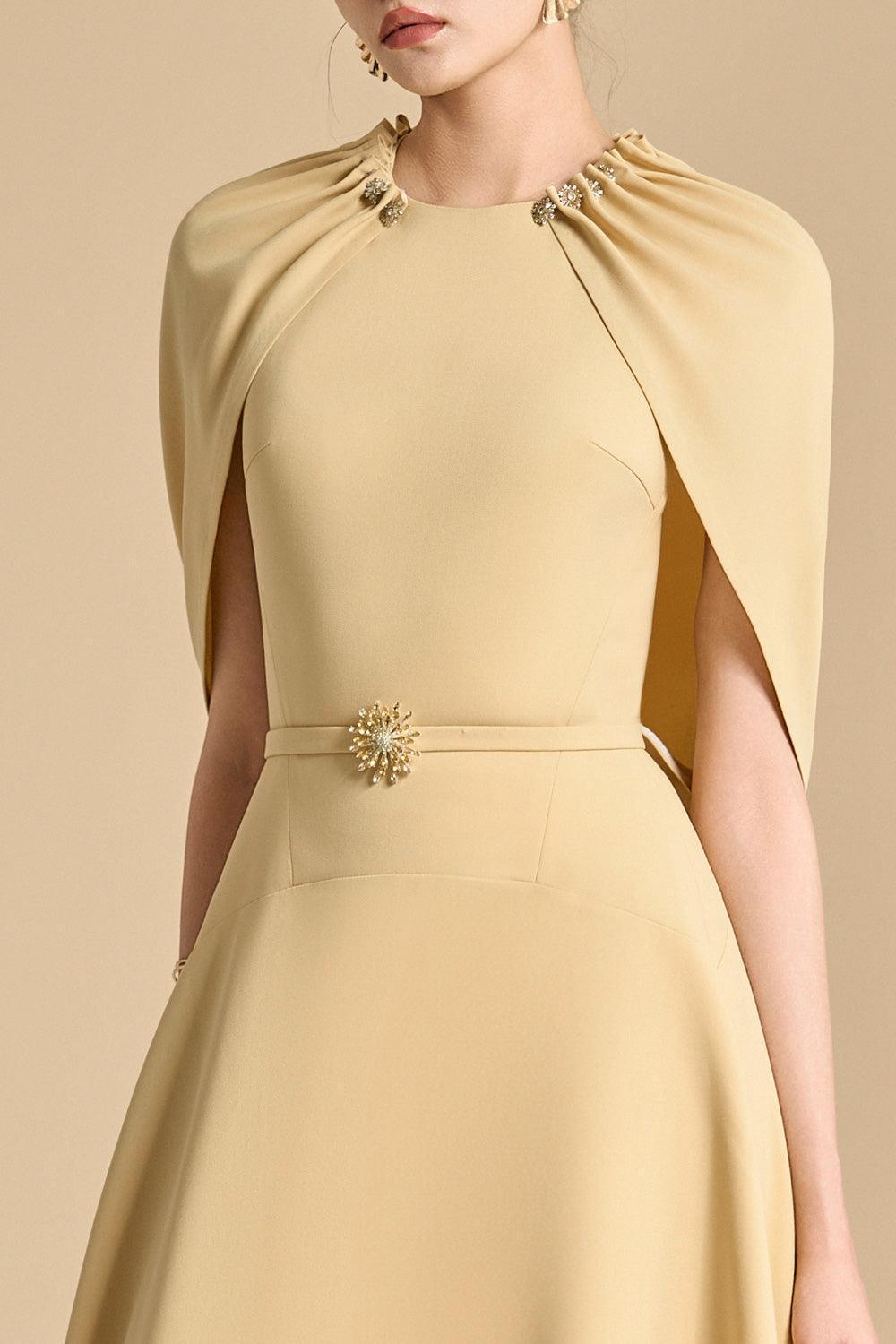 Jasmine A-line Cape Sleeved Polyester Floor Length Dress - MEAN BLVD