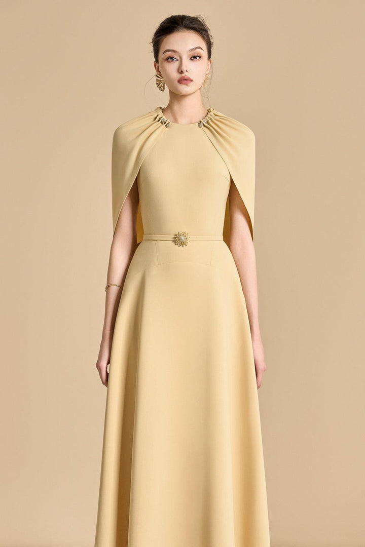 Jasmine A-line Cape Sleeved Polyester Floor Length Dress - MEAN BLVD