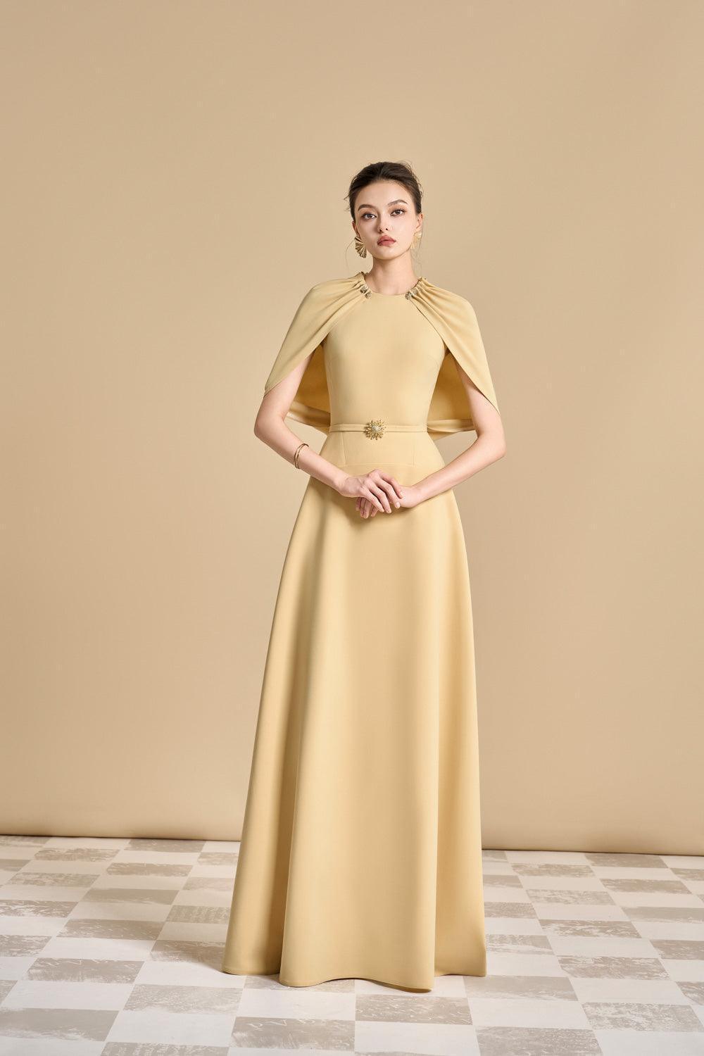 Jasmine A-line Cape Sleeved Polyester Floor Length Dress - MEAN BLVD