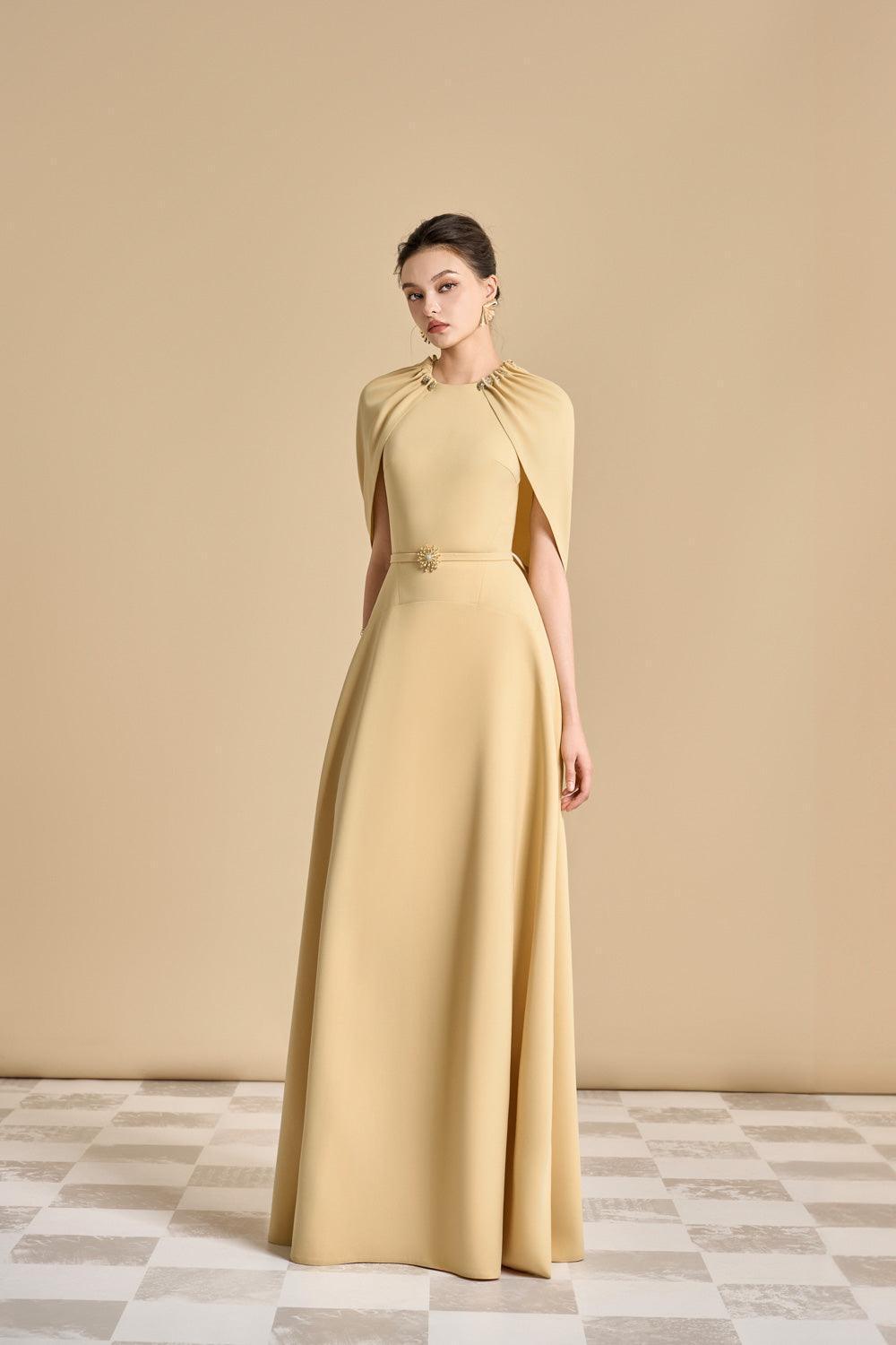 Women's Irissy A-line Round Neck Polyester Ankle Length Dress S/M/L/XL Light Blue/Yellow Beige MEAN BLVD Yellow Beige / XL Women's Irissy A-line Round Neck Polyester Ankle Length Dress S/M/L/XL Light Blue/Yellow Beige MEAN BLVD Yellow Beige / XL