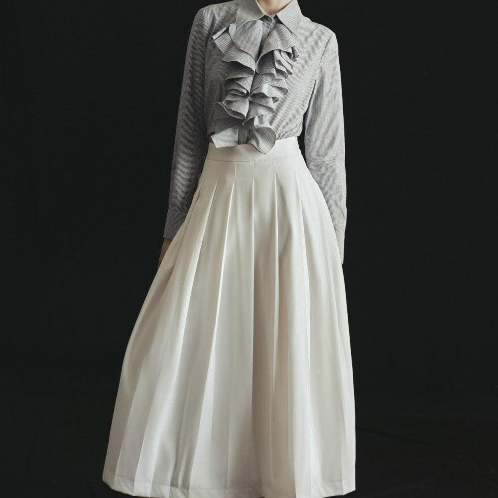 Jasmine Pleated High Waist Poly Wool Midi Skirt - MEAN BLVD