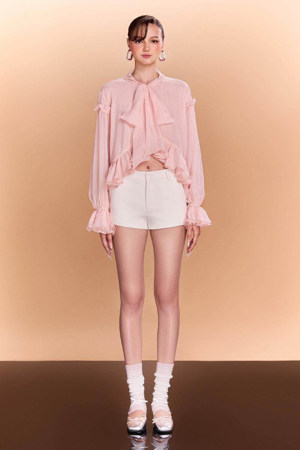 Jayla Asymmetric Tie Neck Chiffon Top - MEAN BLVD