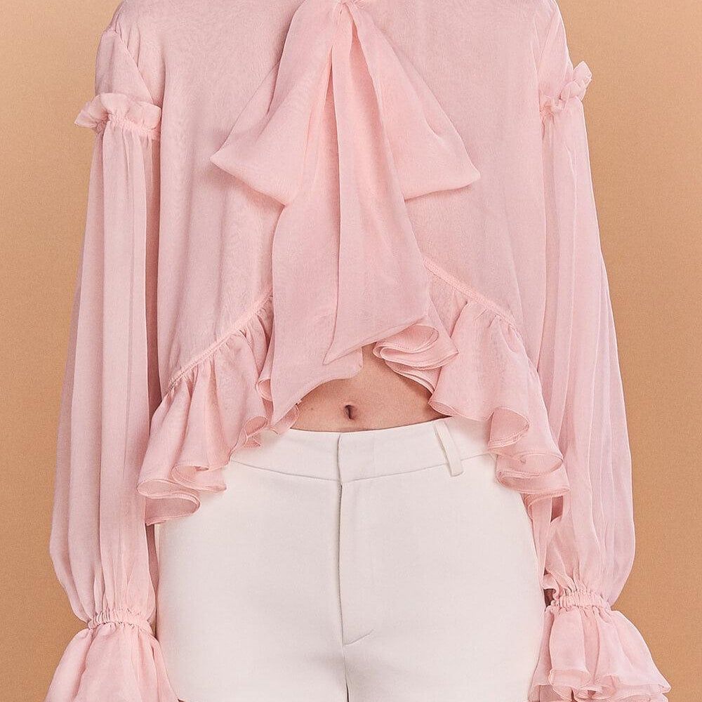 Jayla Asymmetric Tie Neck Chiffon Top - MEAN BLVD