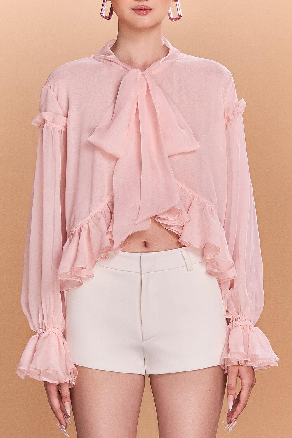 Jayla Asymmetric Tie Neck Chiffon Top - MEAN BLVD
