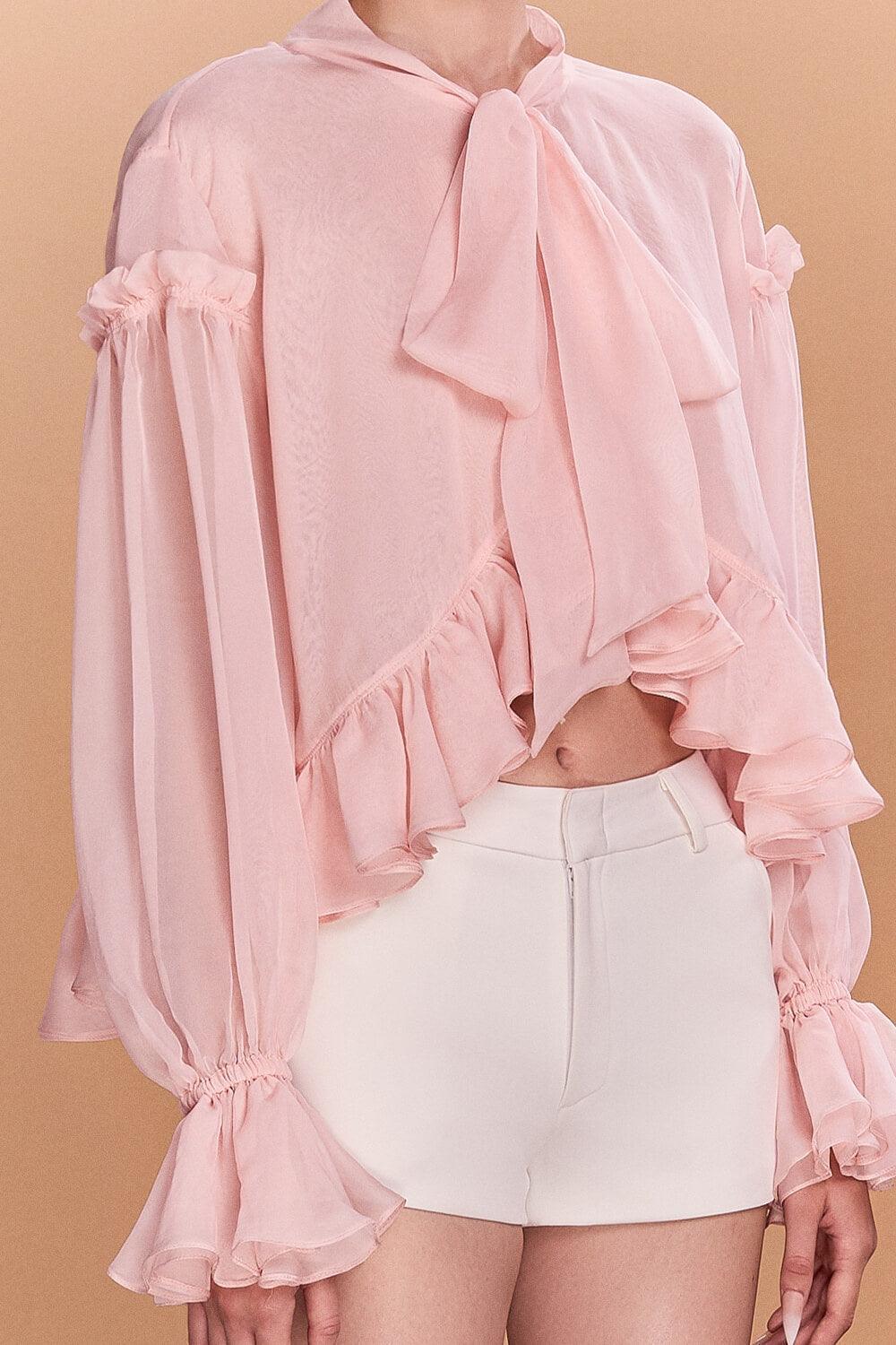 Jayla Asymmetric Tie Neck Chiffon Top - MEAN BLVD