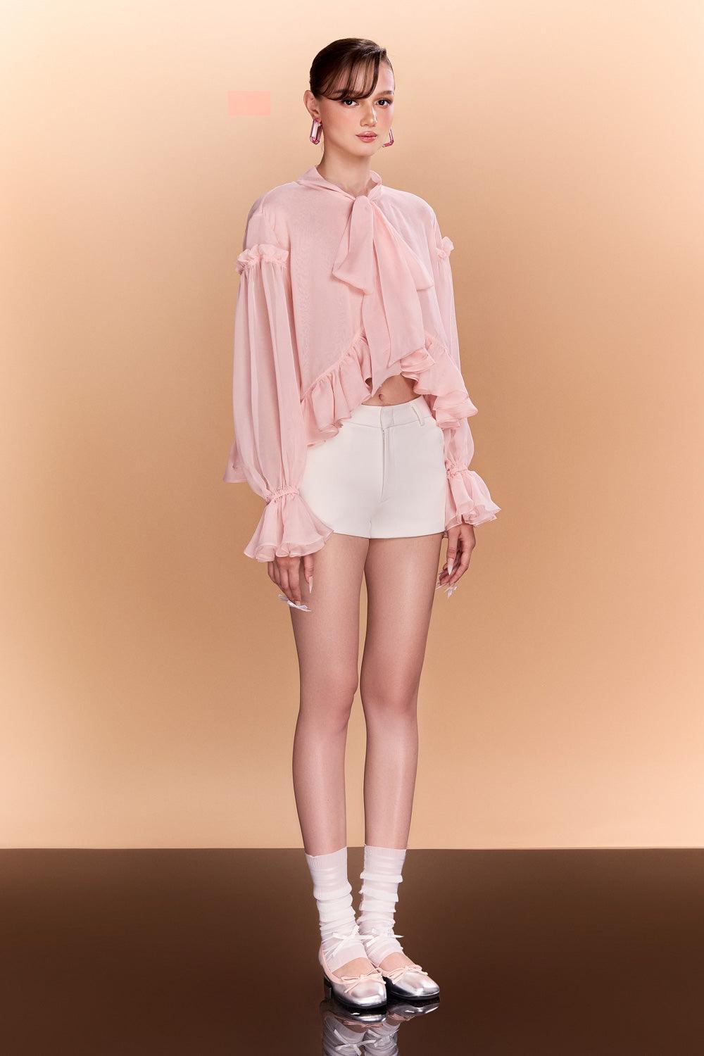 Jayla Asymmetric Tie Neck Chiffon Top - MEAN BLVD