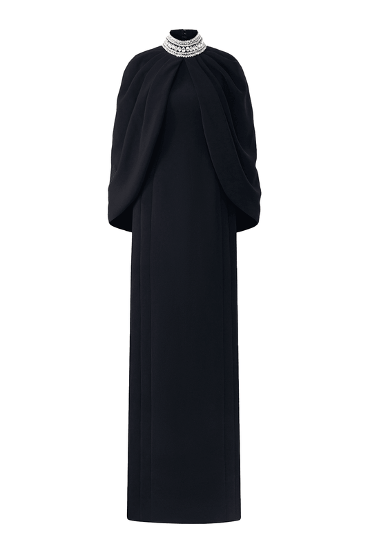 Jazlyn Sheath Cape Shoulder Satin Maxi Set - MEAN BLVD