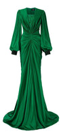 Jazmine Gathered Bouffant Sleeved Silk Lace Extra Long Length Dress - MEAN BLVD