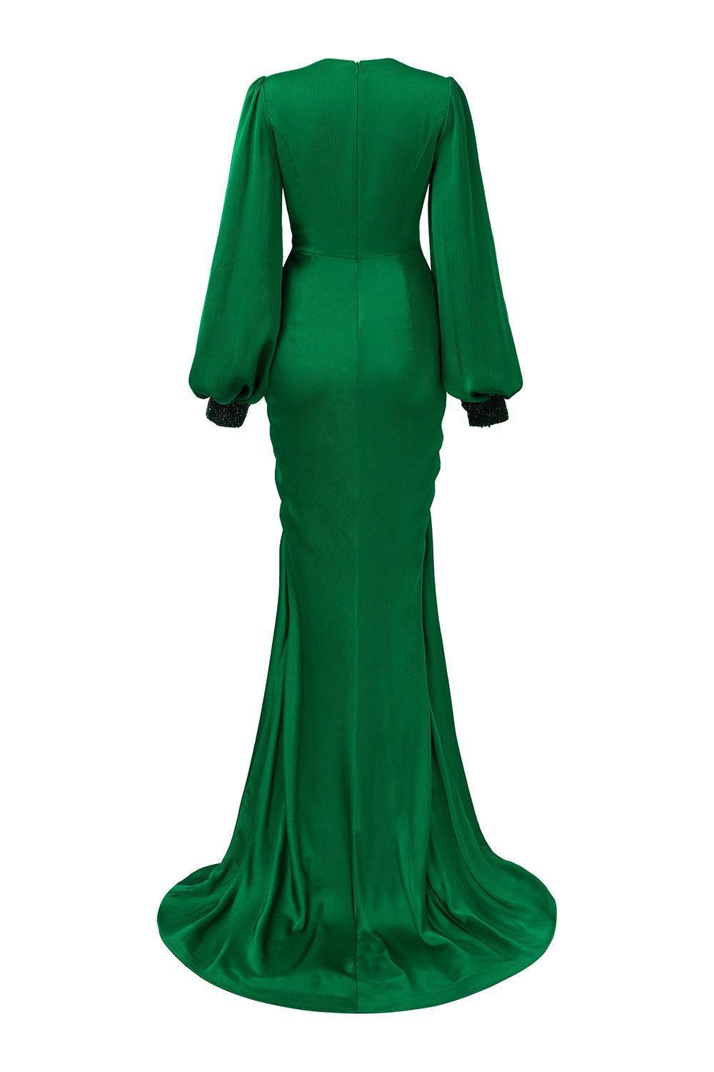 Jazmine Gathered Bouffant Sleeved Silk Lace Extra Long Length Dress - MEAN BLVD