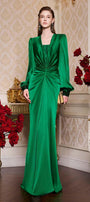 Jazmine Gathered Bouffant Sleeved Silk Lace Extra Long Length Dress - MEAN BLVD