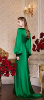 Jazmine Gathered Bouffant Sleeved Silk Lace Extra Long Length Dress - MEAN BLVD